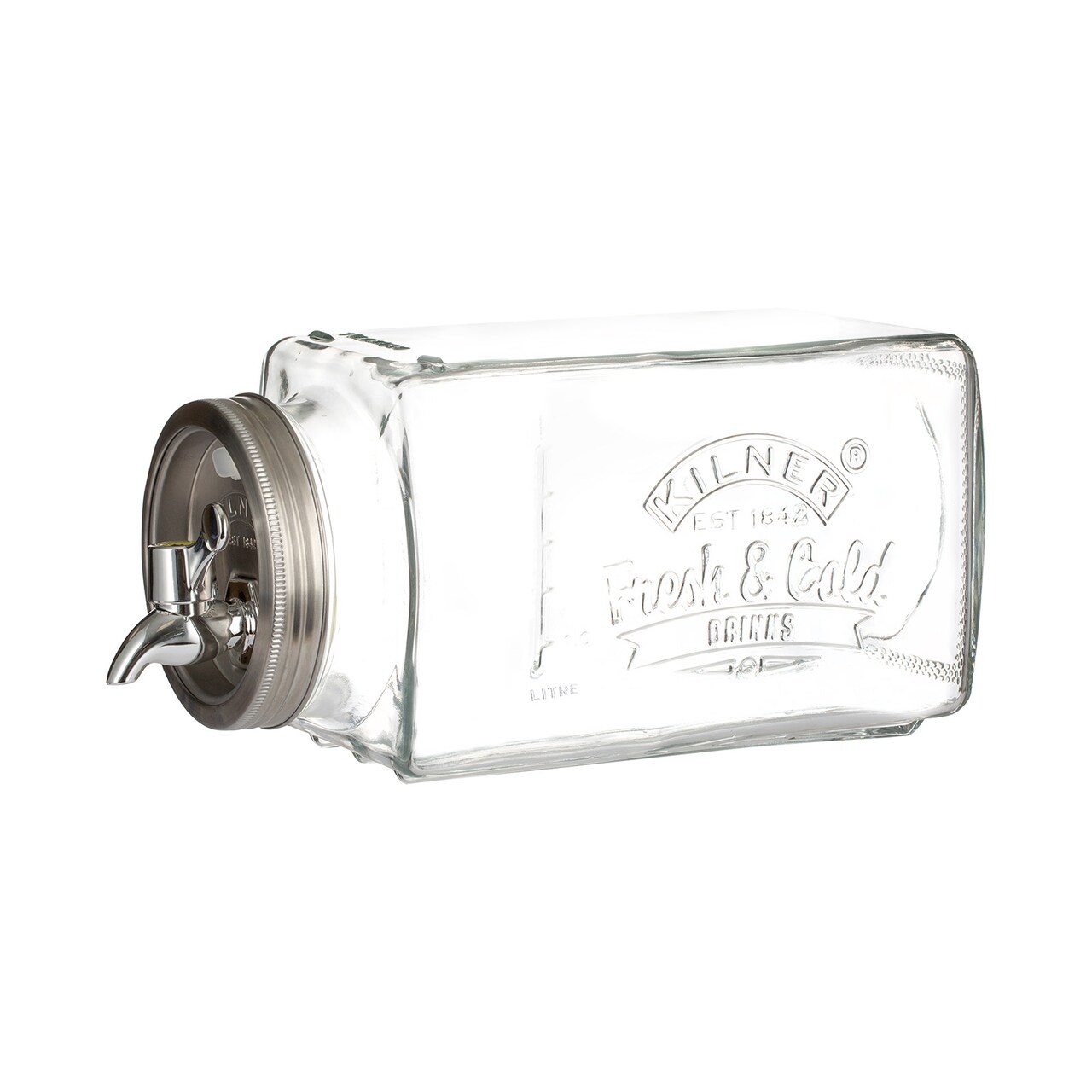 Kilner Glass Beverage Fridge Dispenser, 102oz Slim Drink Jar with Tap